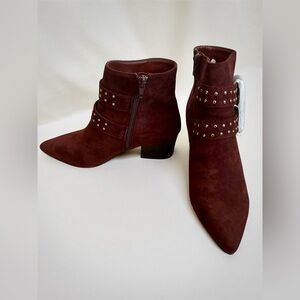 NWOT | So Me | Elvira Merlot Suede Studded Buckle Ankle Boots | Sz 6.5